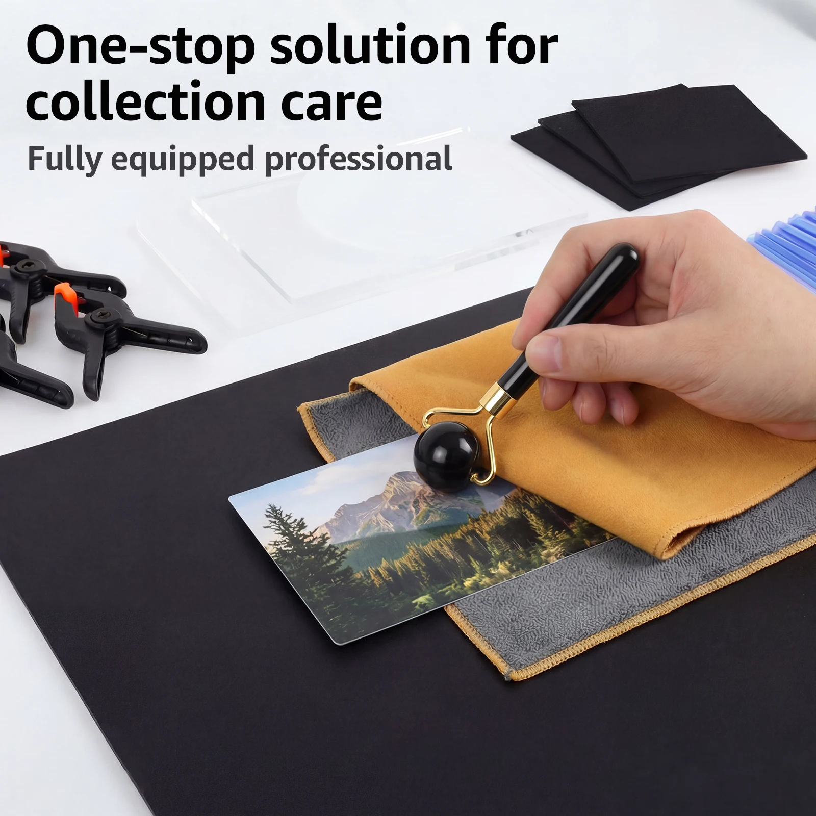 Trading Card Restoration and Care Kit with EVA Foam Pressure Clamp