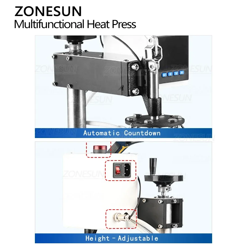 ZONESUN Digital Multifunctional Heat Press Machine Stamping Tool 15x15cm for T Shirts Mouse Pads Insoles Leather Pyrogra ZS-90ZY