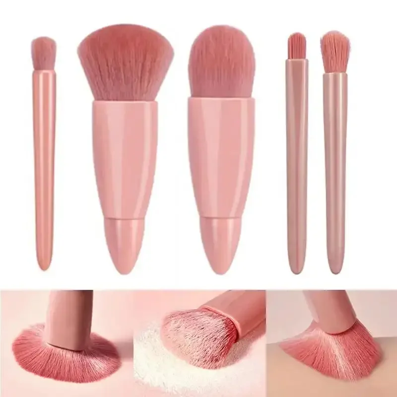 5pcs Mini Makeup Brushes Small Function Kit Complete Brushes Set Cosmetic Brushes With Case And Mirror Travel Size Makeup