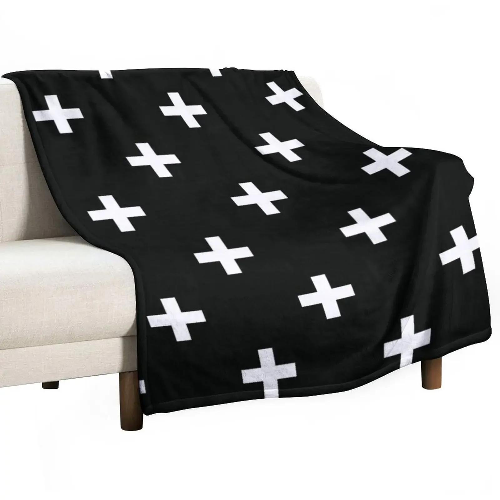 

Black and White Swiss Cross Pattern Throw Blanket manga Fashion Sofas Sofas Blankets