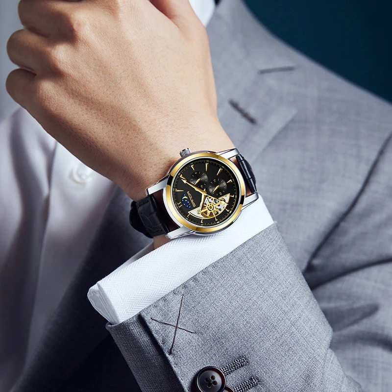 

Sdotter UTHAI M4 Men Mechanical Watch Day And Night Switching Luminous Fully Automatic Mechanical Watch Hollowed Out Multi Dial