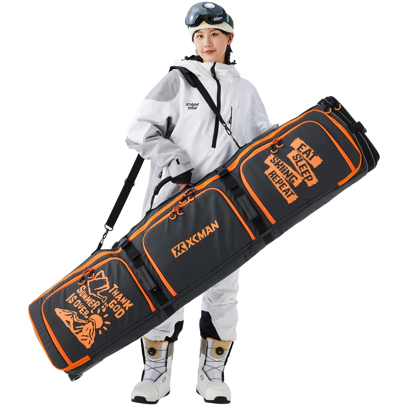 XCMAN Roller Snowboard Bag With Wheels 6375Inch Adjustable Length