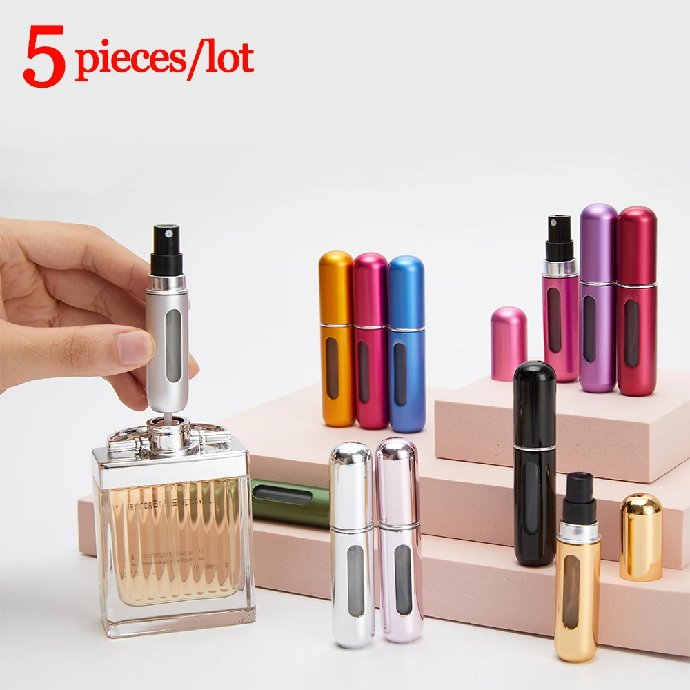 Perfume Bottle Portable Refillable With Spray Cosmetic Containers Atomizer For Travel 5 Pcs
