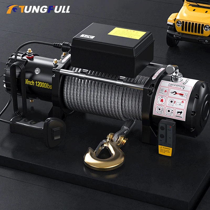 Verricello Elettrico 24V - 2000 Libbre Trazione, Cavo Acciaio 6m, Gancio Sicuro, Per Auto E Rimorchi