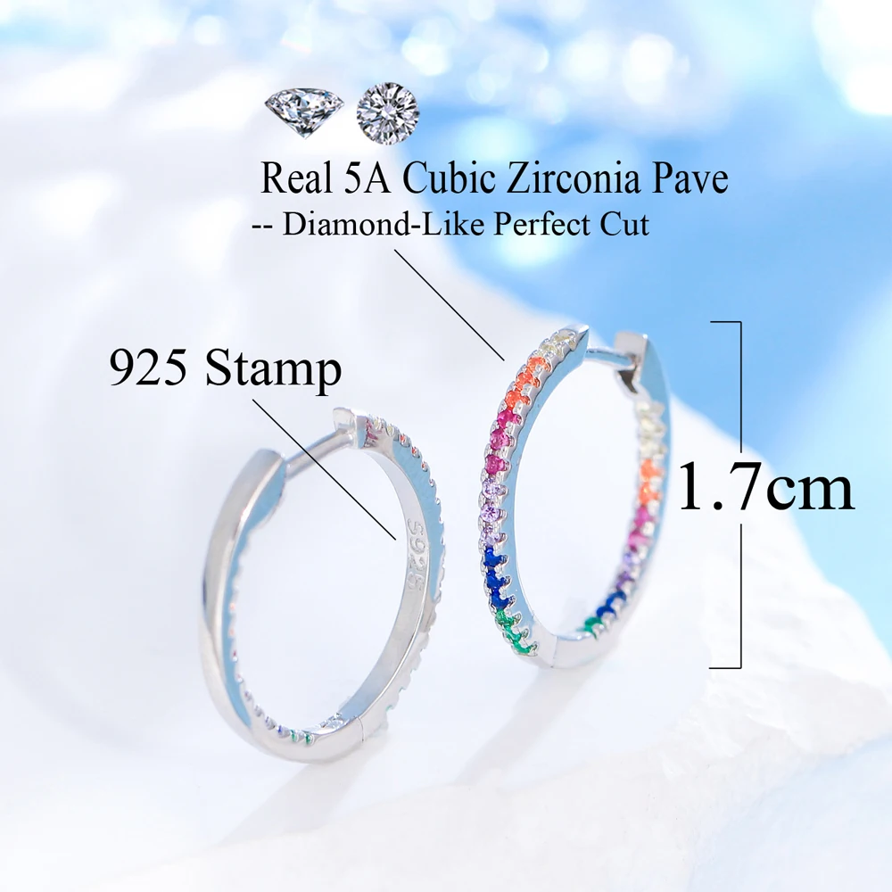 QooLady Multicolor Rainbow Round Hoop Earrings for Women 925 Sterling Silver Cubic Zirconia Daily Party Jewelry Gifts SE032 3