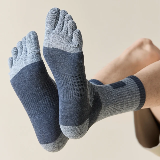 3 Pairs Fleece Toe Socks Men Autumn Winter Warm Five Finger Socks Man High Quality Cotton Sports Crew Socks Running 4