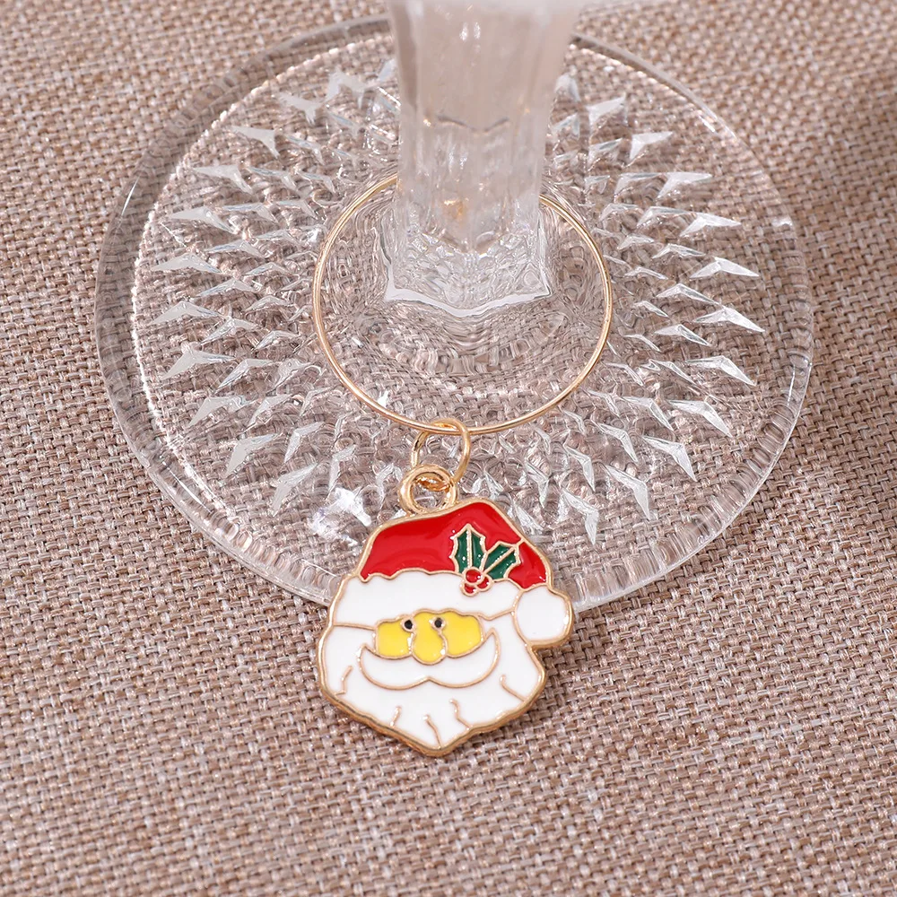 6Pcs/Set Christmas Wine Glasses Decoration Charm Party New Year's Cup Ring Decoration Christmas Charms Home