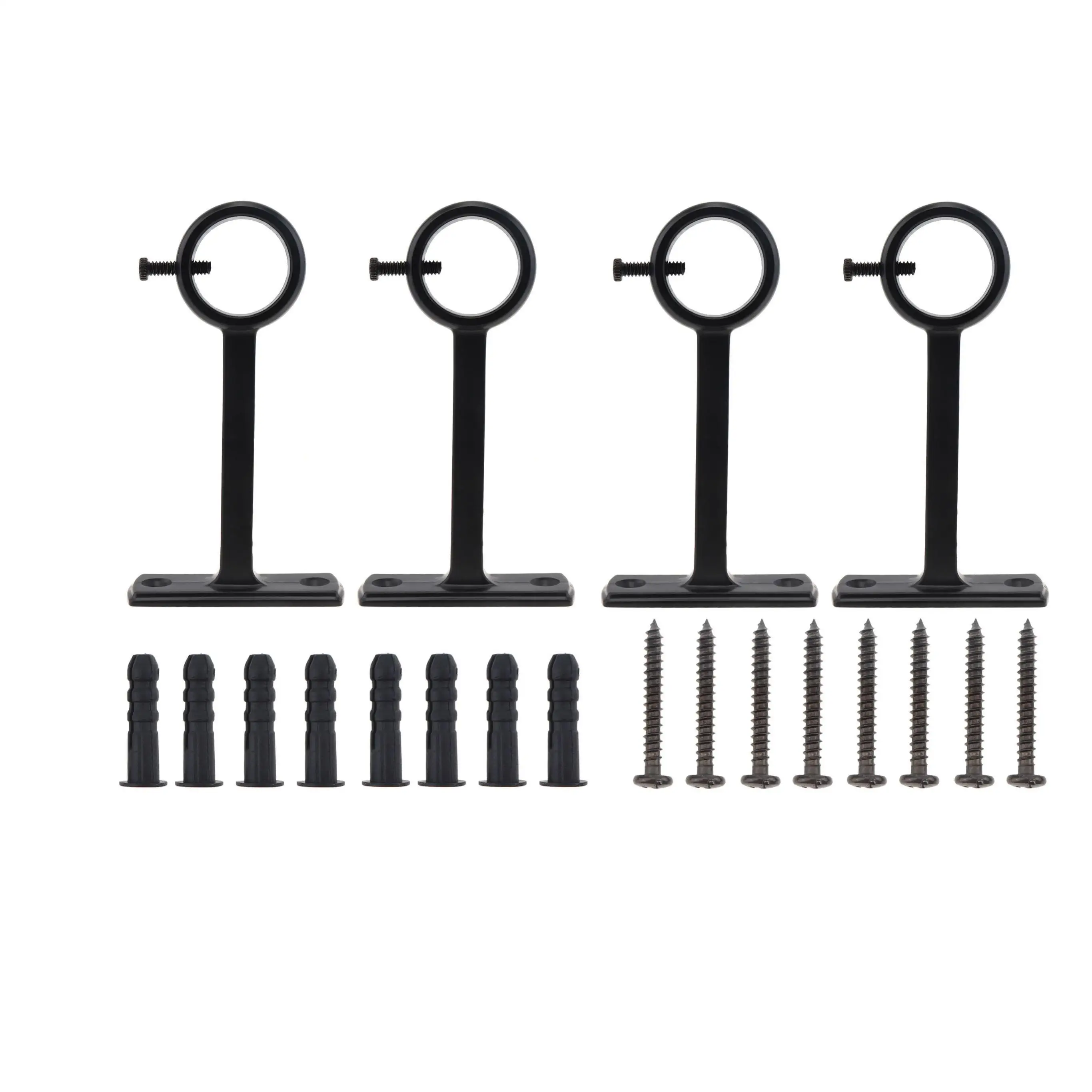 4pcs Heavy Duty Black Aluminum Alloy Single Hole Curtain Rod Bracket for Bedroom Living Room with Adjustable Screws