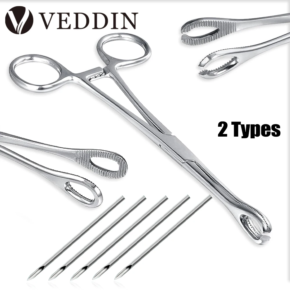 Body Piercing Needle Pipe Clamp Open Close Round Plier Stainless Steel Piercing Forceps Tweezers Lip Belly Septum Piercing Tools endoscopic consumables foreign body grasping forceps for pet use