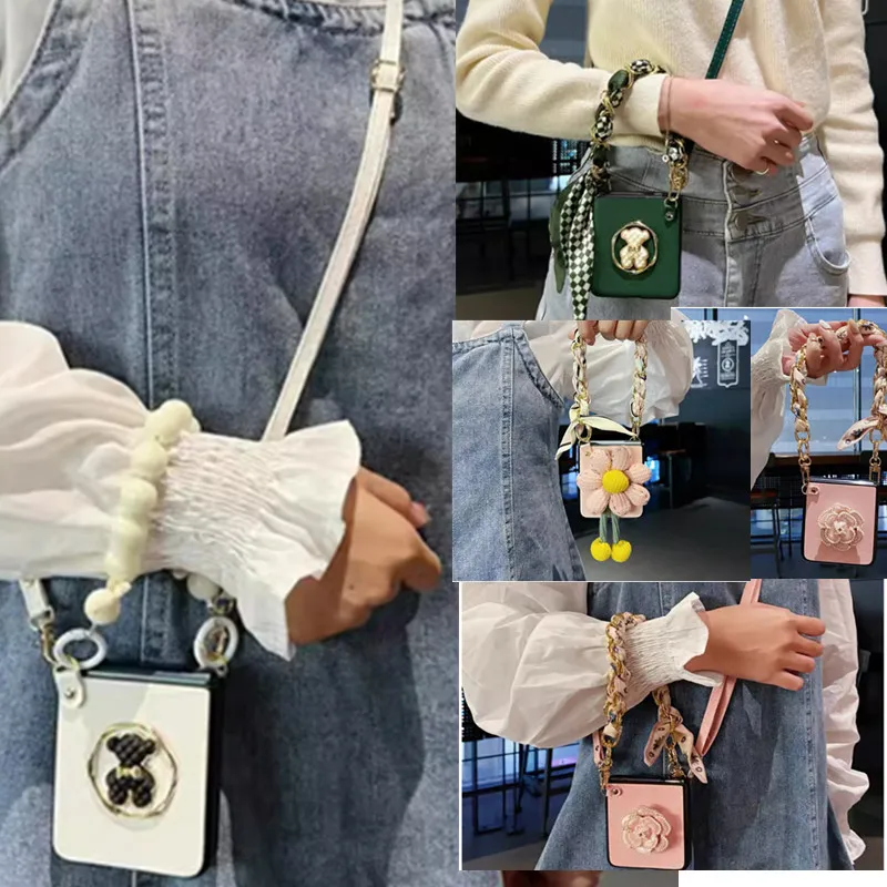 Custodia In Pelle Con Catena A Tracolla Simpatico Cartone Animato Per Huawei P50 Custodia Tascabile Per Motorola Razr 40 Ultra Case Oppo Find N3 Flip 