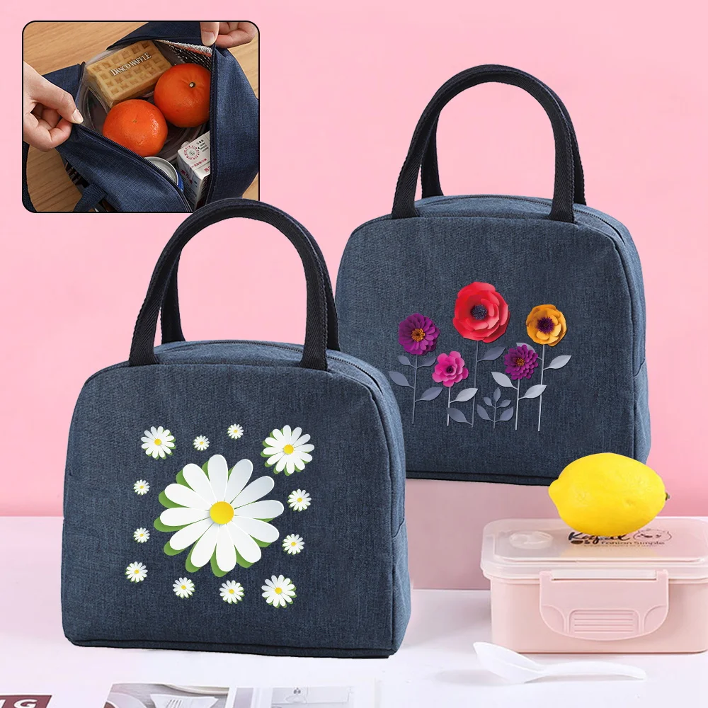 

Lunch Bag Women Insulated Cooler Lunch Box Organizer Child Food Thermal Canvas Tote Bags 3D Pattern Travel Picnic Pouch Handbag