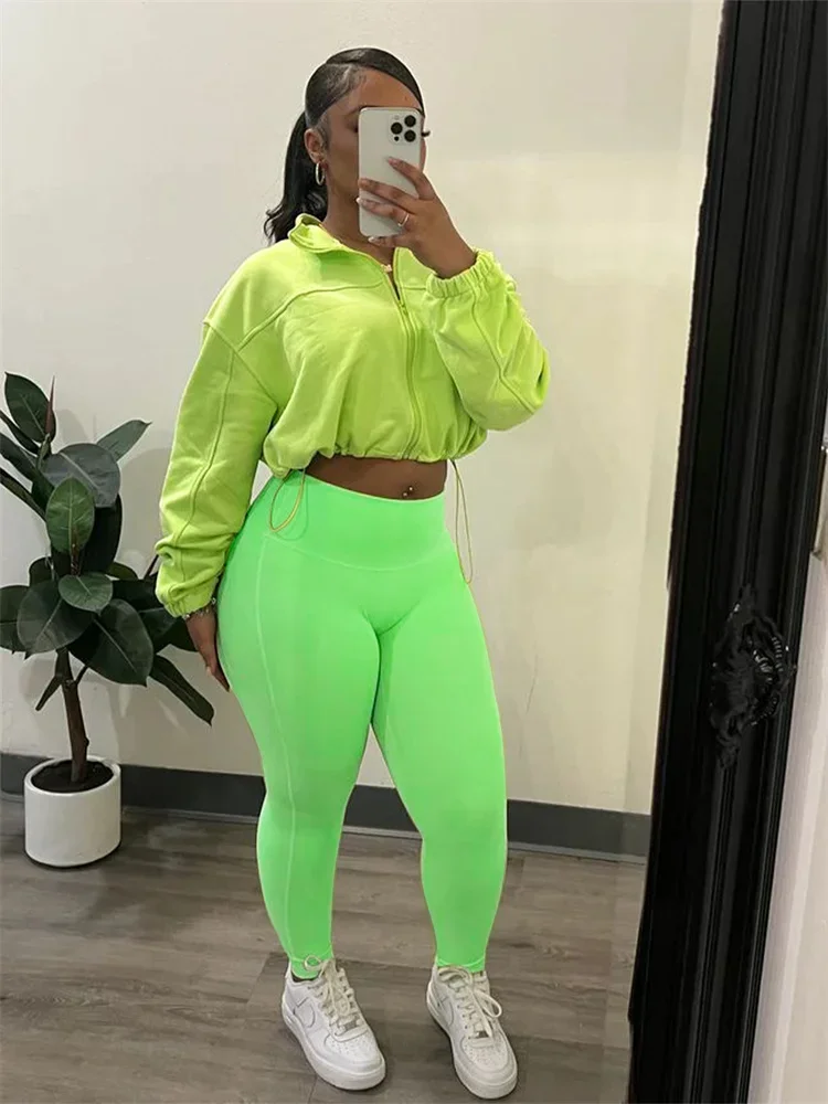 Wmstar Women Two Piece Set Casual Sporty Two Piece Sets Zipper Long Sleeve Drawstring Top Skinny Pants Outfits Female Tracksuits