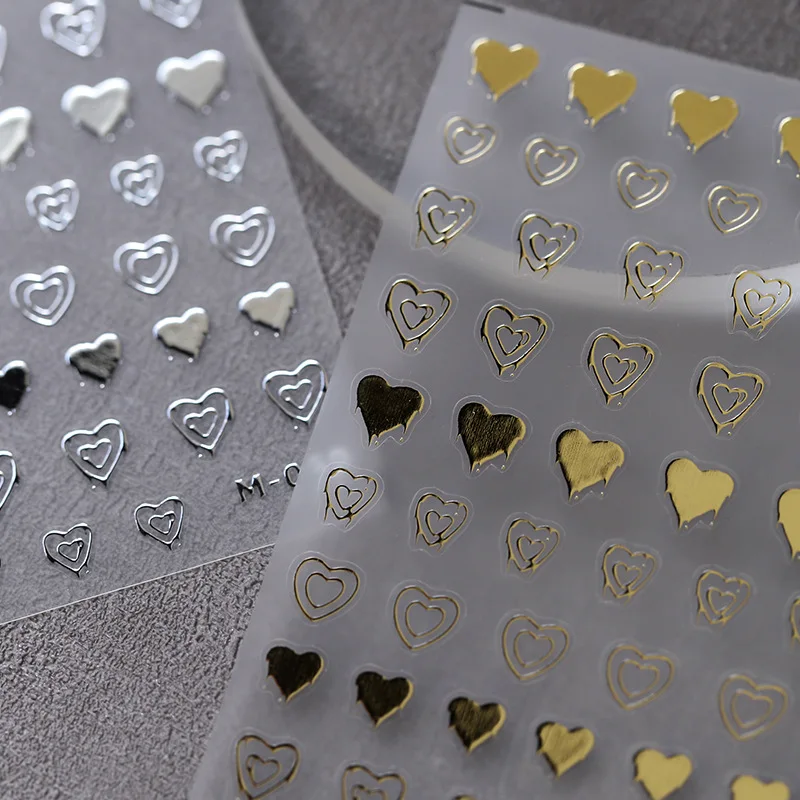 

Gold Sliver Love Heart Sun Moon Stars 3D Self Adhesive Nail Art Stickers Bronzing Metallic Gloss Manicure Decals Wholesale