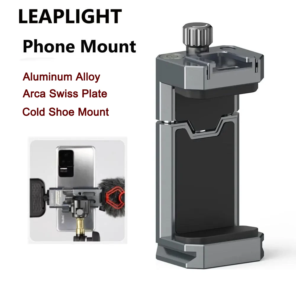 Andoer Soporte Para Teléfono Con Zapata Fría Y Rosca Arca Swiss – Abrazadera De Aluminio Para Trípode, Micrófono Y Luz LED, Ancho 6.2-9.3cm