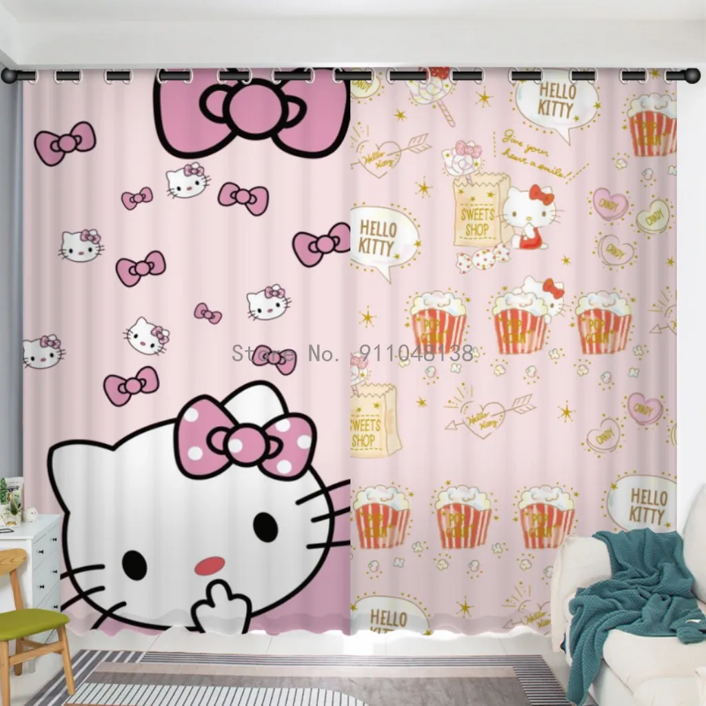 Kids Girls Blackout Curtains Cute Hello Kitty 3D Printing 