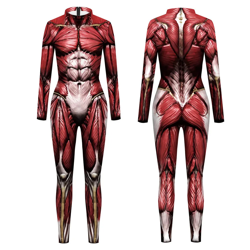 Cosplay Costumes Muscle Print Men Funny Suit Halloween Carnival Party Clothes Sexy Fitness Catsuit