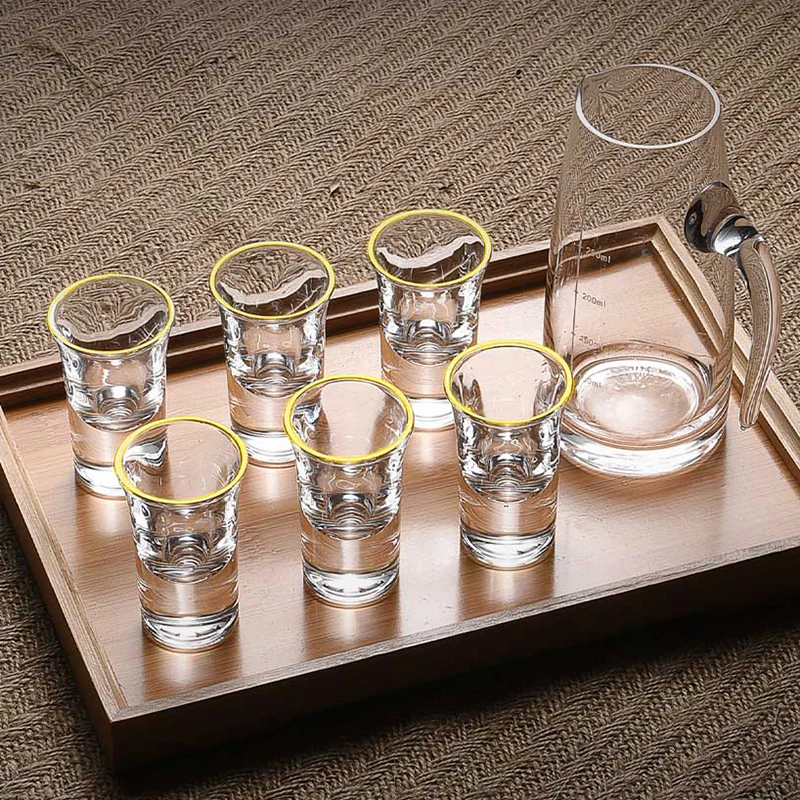 6/5/4/3/2/1pcs Shot Glass Set 25ml Spirits Cups Mini Wine Cup Glass Gilt Gold Edged Cup Wine Dispenser Golden Edge Creative