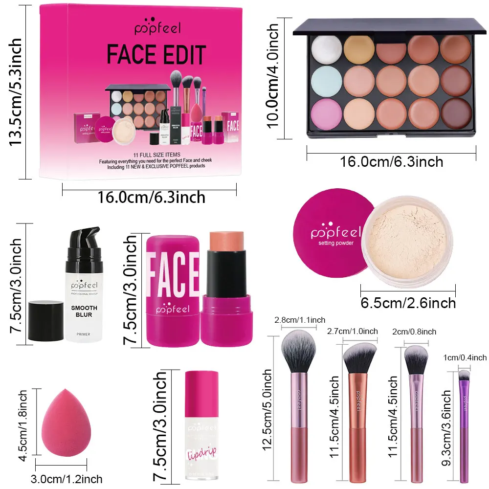 POPFEEL Face Makeup Kit, Waterproof and Sweatproof, Includes Concealer, Primer, Loose Powder, Blush, and More, Ideal for Beginne - 2