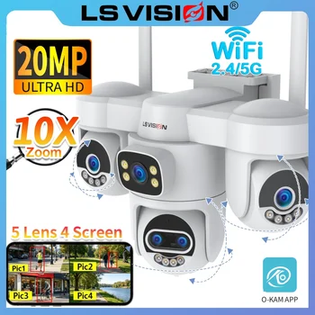 LS VISION 20MP Outdoors Wifi Camera 3/4 Screens Security 2.4/5G PTZ IP Camera 10X Optical Zoom Human Ai Auto Tracking PC Client 1