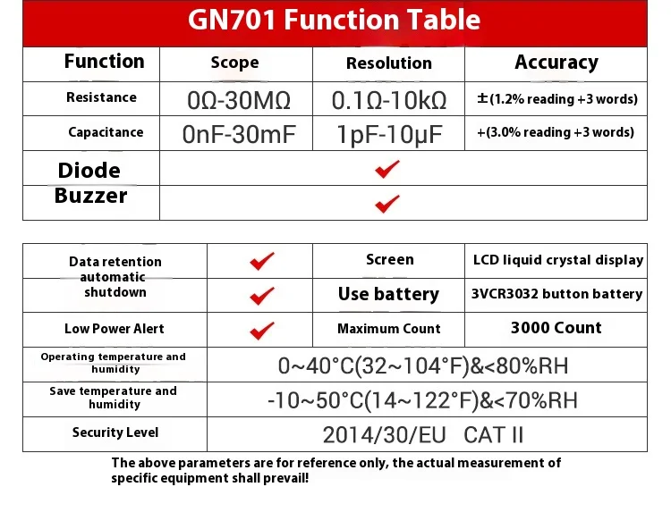 ANENG GN701 Smart SMD Tester Multimeter Capacitance Resistance Diode Capacitor Test Pen LCD Display 3000 Counts Test Custom tool 6