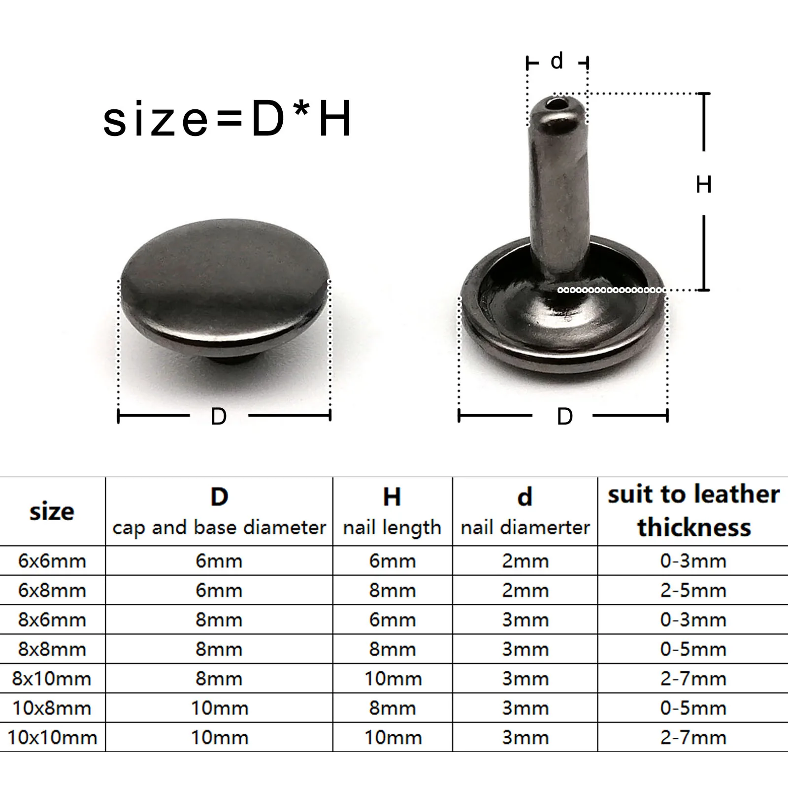 6mm 8mm 10mm Metal Double Cap Side Round Rivet Leather Craft Belt Wallet Bag Shoe Clothes Decorative Repair Nailhead Stud 50sets Metal Rivets Belt Strap Rivets Copper Rivets Metal Studs Leather Rivets