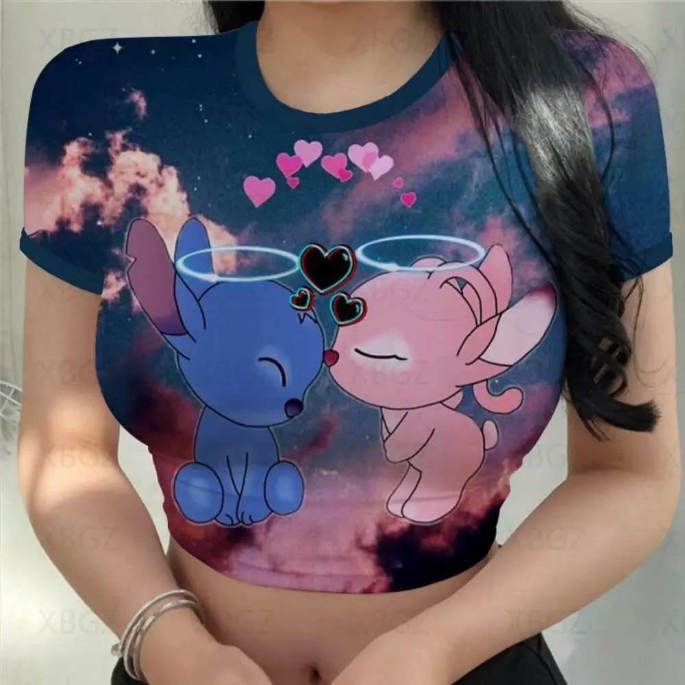 Sexy impressão kawaii roupas femininas dos desenhos animados y2k festa  ponto verão colheita topo magro ajuste t camisa apertado das mulheres  camiseta moda disney