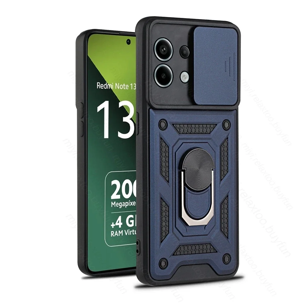 Shockproof Armor Slide Lens Case with Magnetic Ring Holder Stand Cover