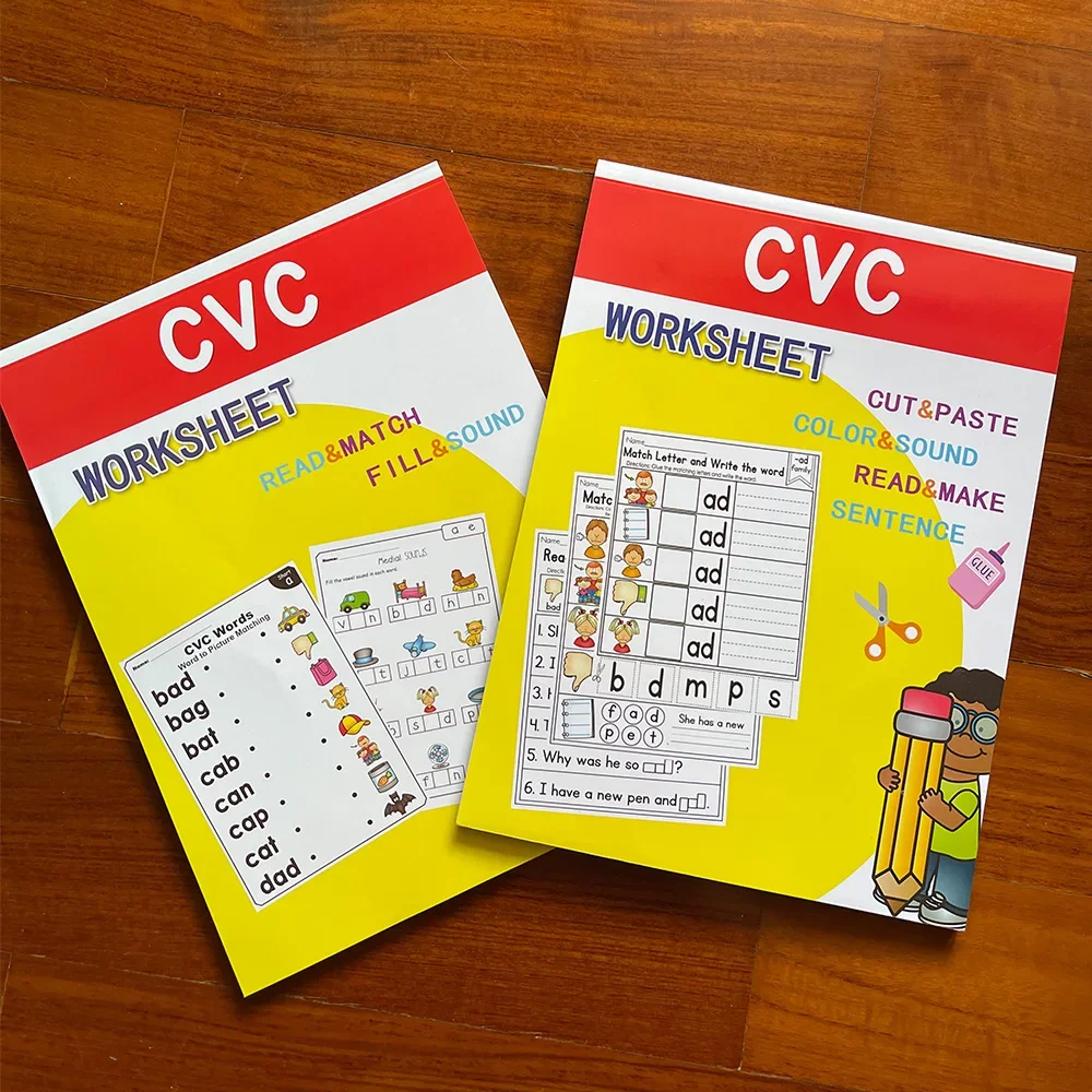 2books English CVC Words Phonics Workbook Language Arts Skills book for Kids children read & match & sound & sentence Worksheet 4