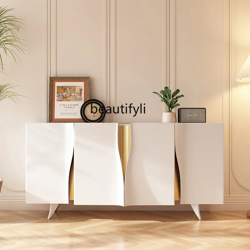

yj Post-Modern Minimalist Stone Plate Sideboard Cabinet French Cream Style Solid Wood Entrance Cabinet Curio Cabinet