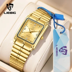 LIEBIG Luxury Gold Steel Bracelet Wristwatches Female Male Clock Golden Quartz Watch For Men Women Watches relogio masculino