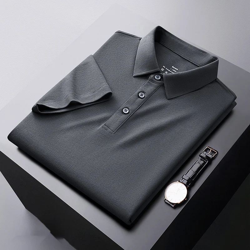 Tricou polo de vară cool pentru bărbați, culoare solidă, guler polo, afaceri casual, mânecă scurtă, tricou cu guler și mânecă jumătate_voghion.com