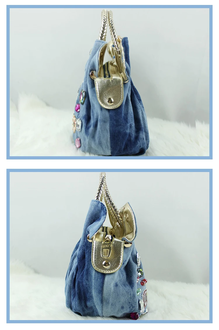 New Rhinestone Decorated Ruffled Denim Fashion Bag