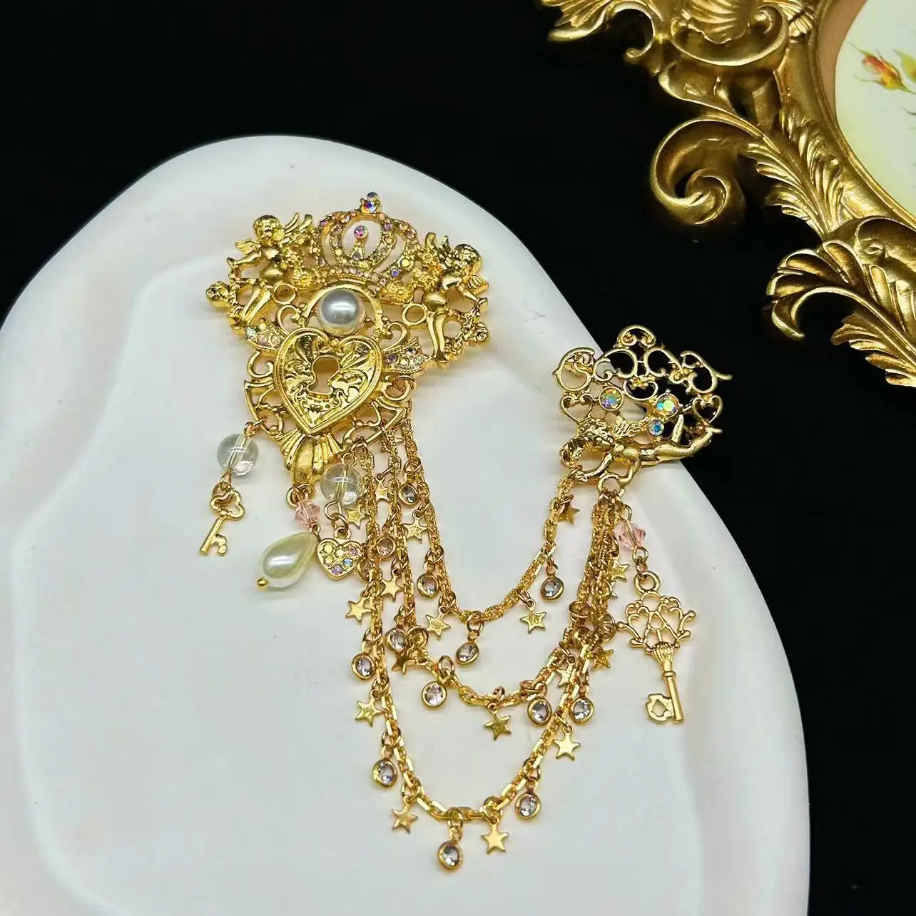 vintage Western Angel Star Elf Crystal Necklace brooch