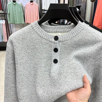 Henry Collar Sweater Men's Thick Autumn and Winter Youth Men's Solid Color Versatile Pullover Sweater