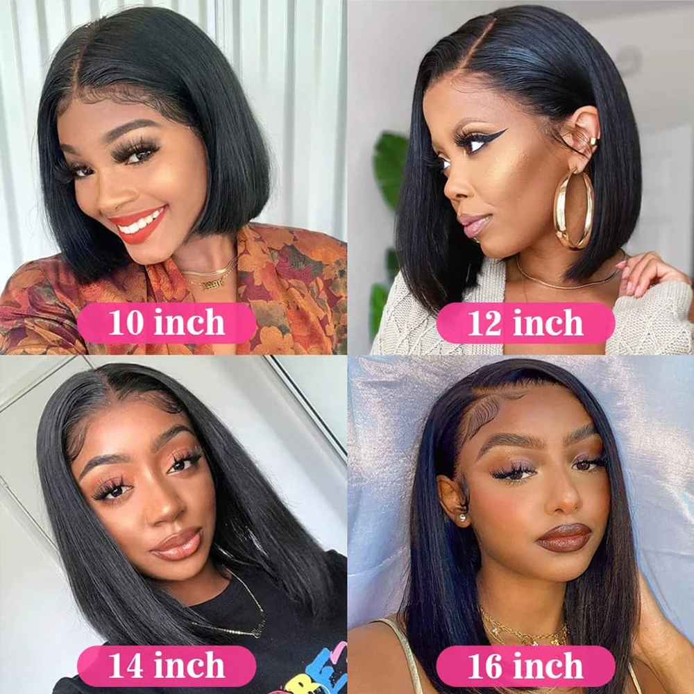 Wear and Go Glueless Bob Wig Human Hair Pre Plucked Pre Cut 215% Density 5x5 HD Transparent Lace Front Wigs Human Hair for Black Women Short Straight Bob Wigs No Glue Lace Closure Wigs for Beginners 10 Inch 8