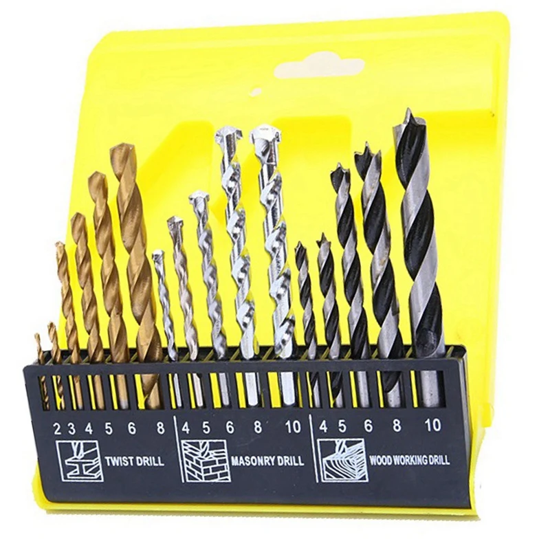 

HOT SALE Multi Metric Drill Bits 16Pcs, HSS Twist Drill Bits 6Pcs, Masonry Drill Bits 5Pcs, Wood Working Drill Bits 5Pcs