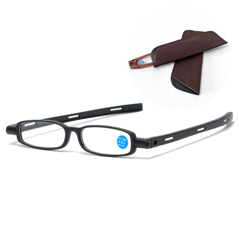 

Fashion Portable 360° Rotatable Reading glasses Mini Clip-on Reader Blue cut Magnifier Pocket Eyeglasses + bag