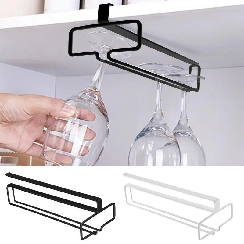 Hanging Punch-free Wine Glass Holder Household Under Cabinet Champagne Glass Storage Rack Shelf Kitchen Multi-purpose Organizer