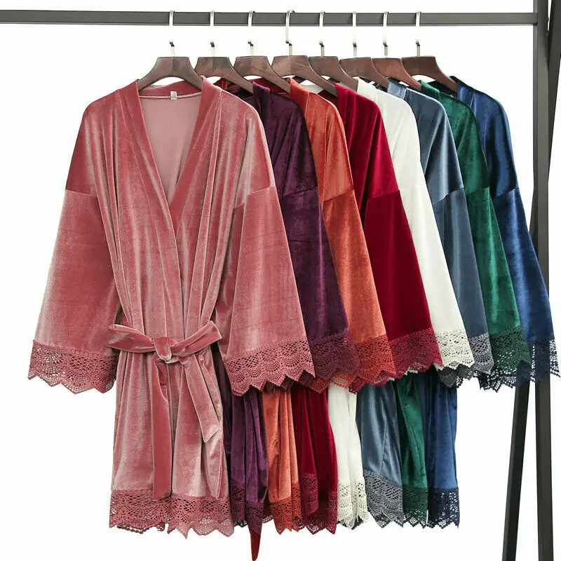 Sexy Lace Up Robe Nightwear Women's Sleepwear Burgundy Kimono Bathrobe Gown Intimate Lingerie Autumn New Homewear