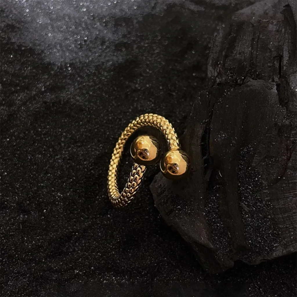 Anillos de Ley 925 para mujer, anillo geométrico hecho a mano, bolas dobles irregulares, regalo de fiesta de navidad