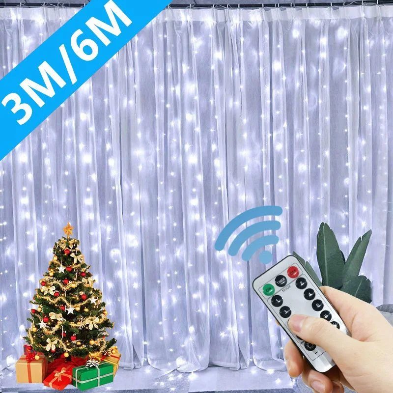 

LED Curtain String Lights Garland Christmas Decor 8 Modes USB Remote Control Wedding Holiday Party Fairy Lights for Bedroom Home