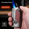 Honest Windproof Three Fire Direct Blue Flame Lighter Inflatable Gas Lighter with Cigar Tool High-end Business Men's Gift 1