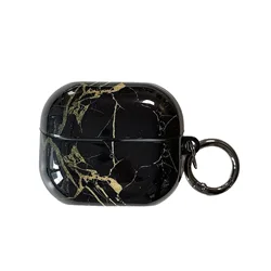 Marble Pattern Case with Hooks - Black, White, and Green - Buds 3 (C)