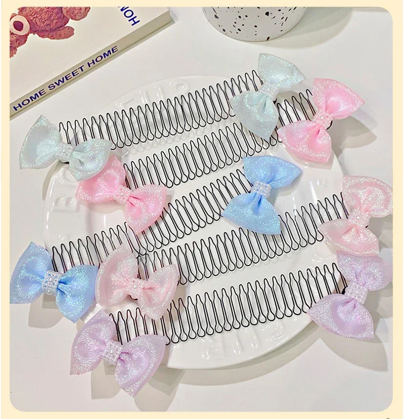 Description Picture 3 of item1Pc Cute Bow Invisible Broken Hair Hairpin Adult Tiara Tools Roll Curve Needle Bangs Fixed Insert Comb Styling Accessories Women