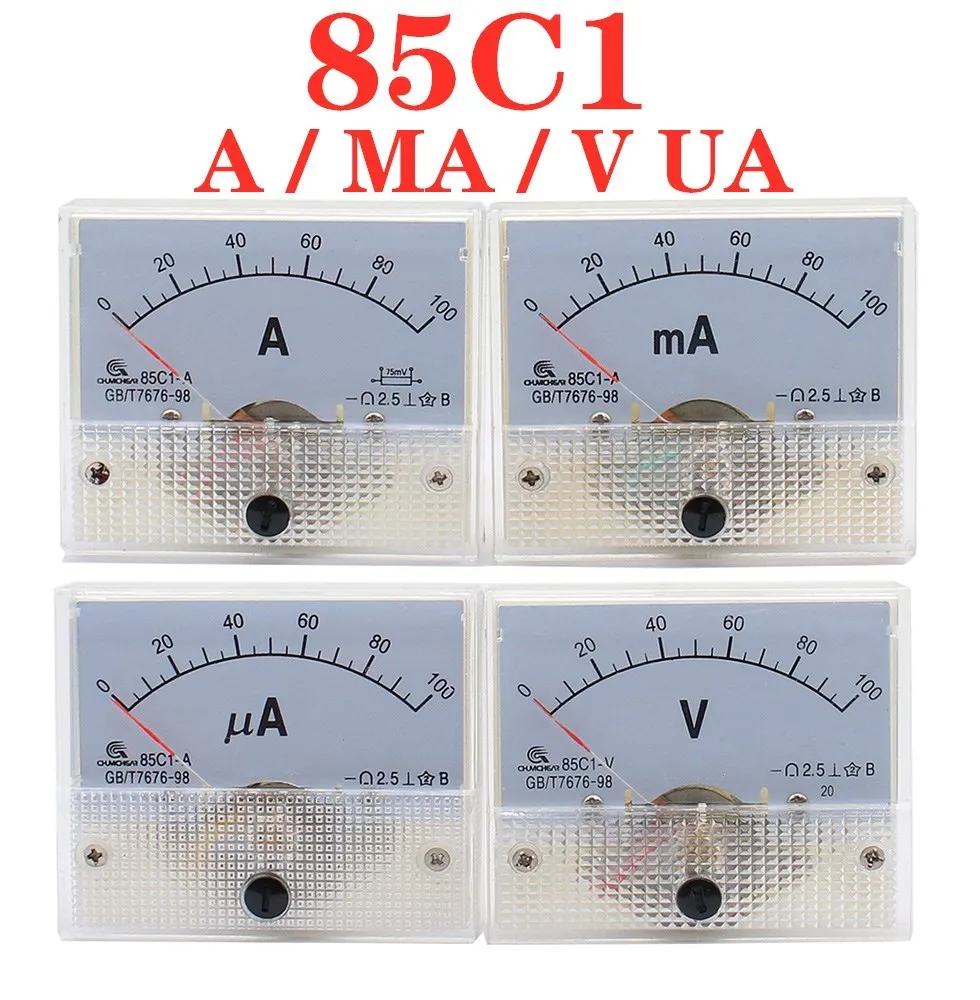 

One stop shopping 85C1-A 85C1-V 85C1-mA 85C1-UA DC Analog Panel Voltmeter Ammeter Amp Volt Meter Gauge 1-500A / V / MA / UA