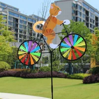 Animal Riding Three-dimensional Cartoon Modelling Windmill Creative Bicycle Wind Spinners Standing Pole Garden Yard Decoration 3