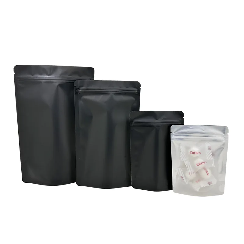 

Thicken Stand Up Matte Black Clear Front Aluminium Foil Ziplock Bag Coffee Beans Snacks Candy Tea Heat Sealing Packaging Pouches