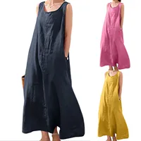 Summer Cotton Linen Dress Women Maxi Dress Round Neck Long Tanks Loose Dress Bohemian Plus Size Beach Boho Dress Vestidos 2023 - Image 5