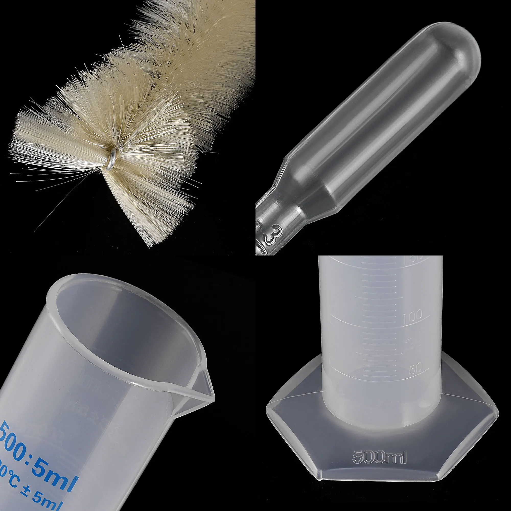 Plastic Graduated Cylinder 500ml Measuring Cylinder with 3 Transfer Pipette and 1 Brush 5in1 Set Measuring Tools for Science Lab