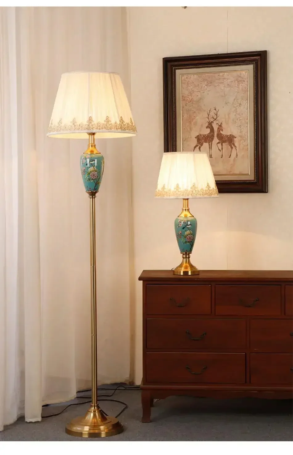 Description Picture 3 of itemCeramic Floor Lamp Home Decoration Sofas Stand Light European Retro Table Lamp Living Room Floor Lamp Bedroom Bedside